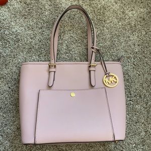 Michael Kors Pink Leather Jet Snap Pocket Tote